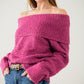 Q2 knitted fluffy boat neck sweater in fucsia