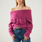 knitted fluffy boat neck sweater in fucsia