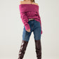 knitted fluffy boat neck sweater in fucsia