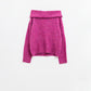 knitted fluffy boat neck sweater in fucsia