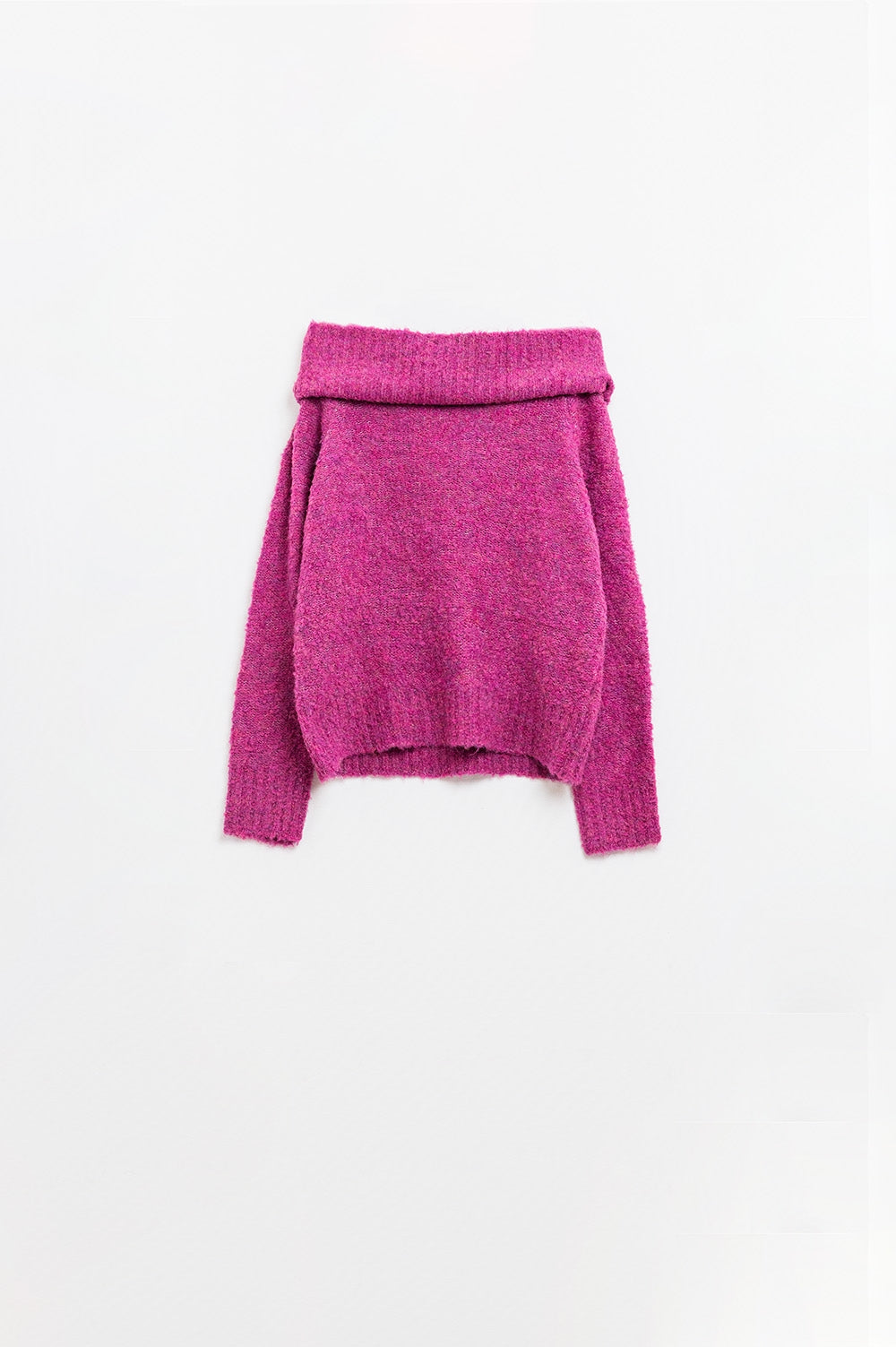 knitted fluffy boat neck sweater in fucsia