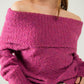 knitted fluffy boat neck sweater in fucsia