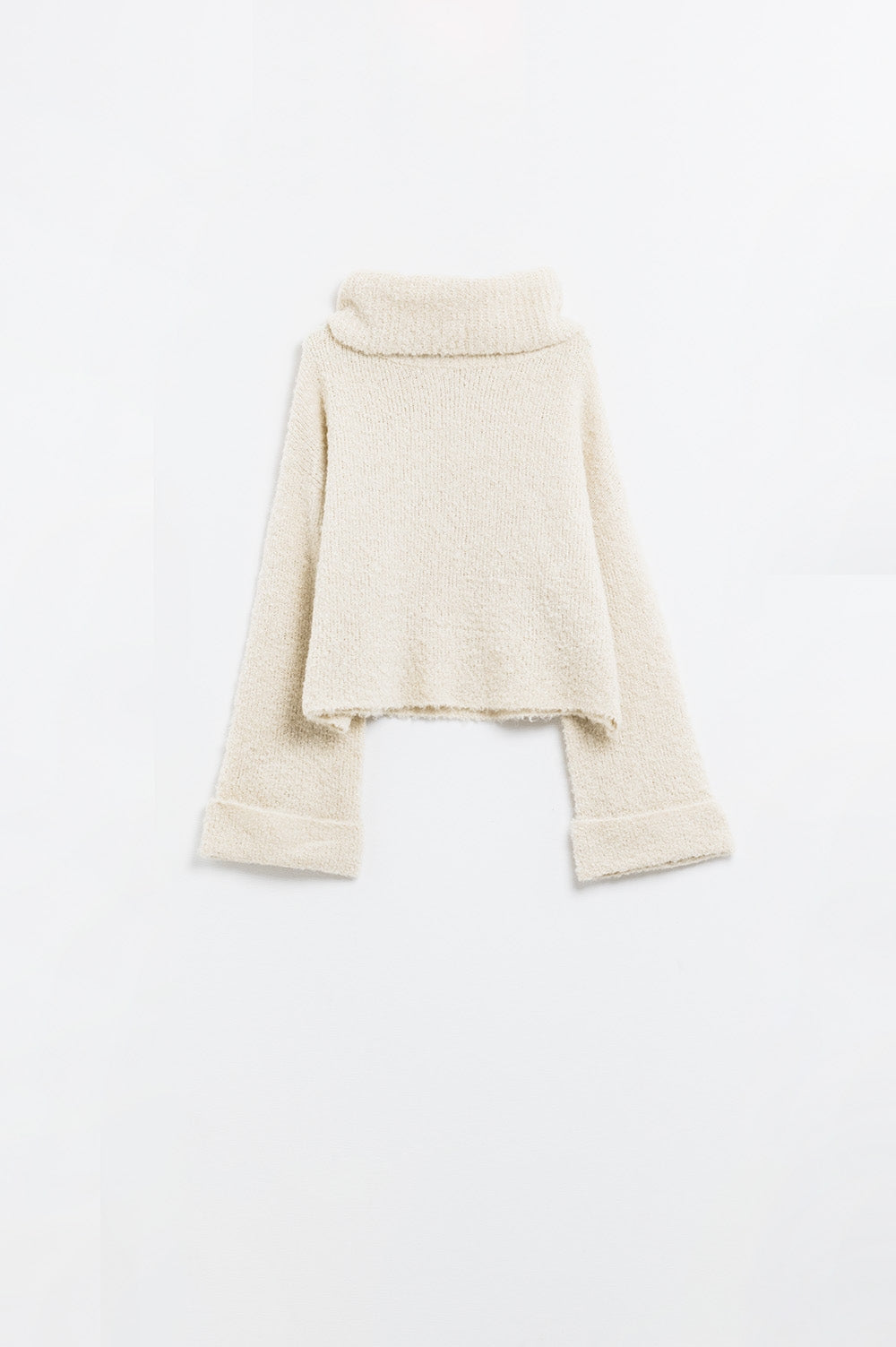 knitted fluffy high neck sweater in beige