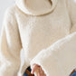 knitted fluffy high neck sweater in cream