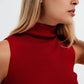 Q2 Knitted high neck top in red