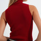 Knitted high neck top in red