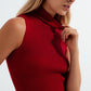 Knitted high neck top in red