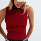 Knitted high neck top in red