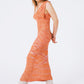 Q2 Knitted Long Dress With Chest Ruffle in Melange Orange