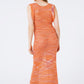 Knitted Long Dress With Chest Ruffle in Melange Orange