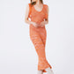 Knitted Long Dress With Chest Ruffle in Melange Orange