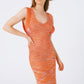 Knitted Long Dress With Chest Ruffle in Melange Orange