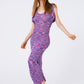 Q2 Knitted Long Dress With Chest Ruffle in Melange Purple