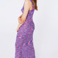 Knitted Long Dress With Chest Ruffle in Melange Purple