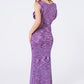 Knitted Long Dress With Chest Ruffle in Melange Purple