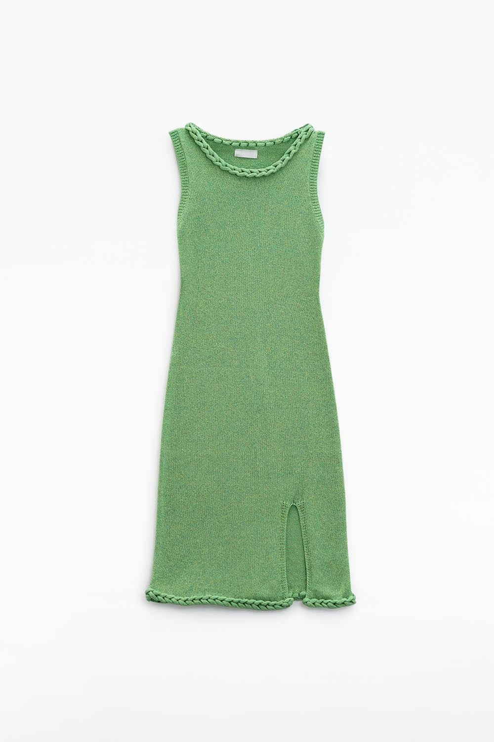 Vestido midi de punto con detalle trenzado en color verde