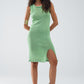 Knitted Midi Dress With Braided Detail in Green