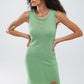 Knitted Midi Dress With Braided Detail in Green