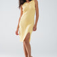 Knitted Midi Dress With Braided Detail in Yellow