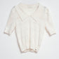 Q2 Knitted pointelle polo neck jumper in cream