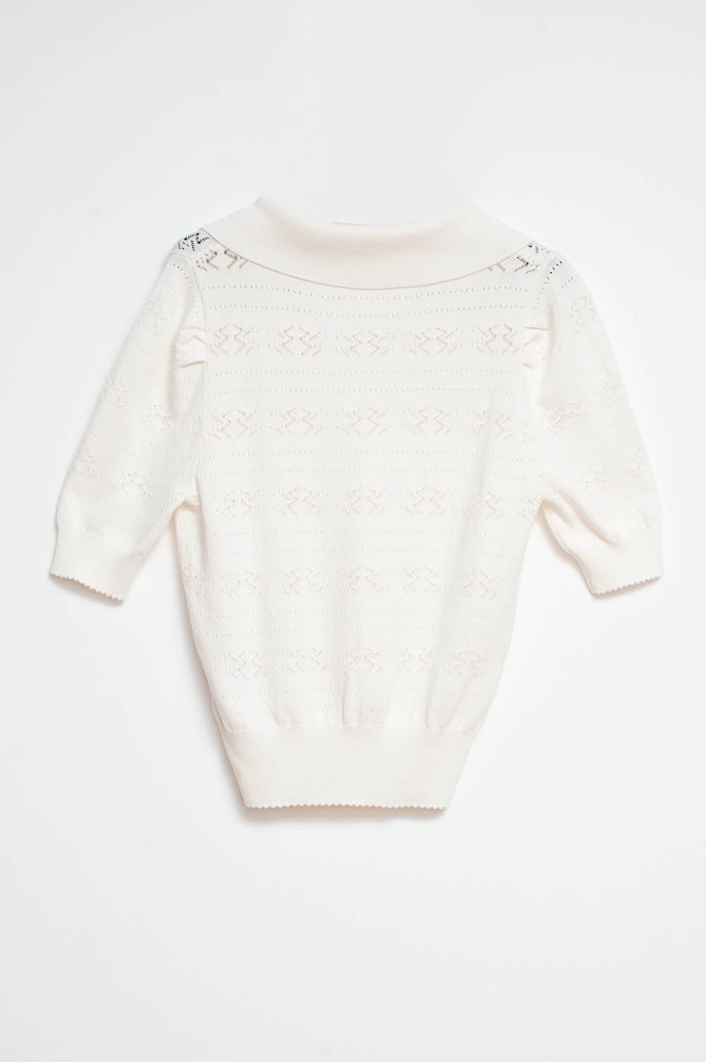 Knitted pointelle polo neck jumper in cream