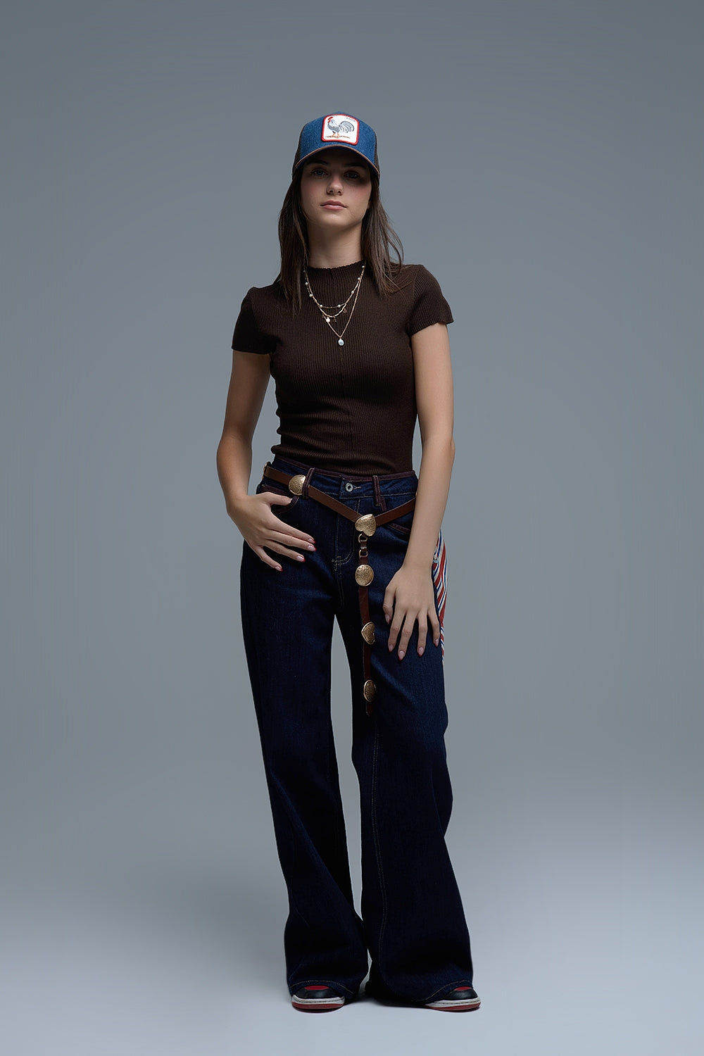 Knitted Rib Featherweight Tuckable sweater in Brown