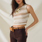 Q2 Knitted Tints of Beige Sleeveless Sweater With Stripes and Crew Neckline