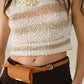 Knitted Tints of Beige Sleeveless Sweater With Stripes and Crew Neckline