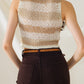 Knitted Tints of Beige Sleeveless Sweater With Stripes and Crew Neckline