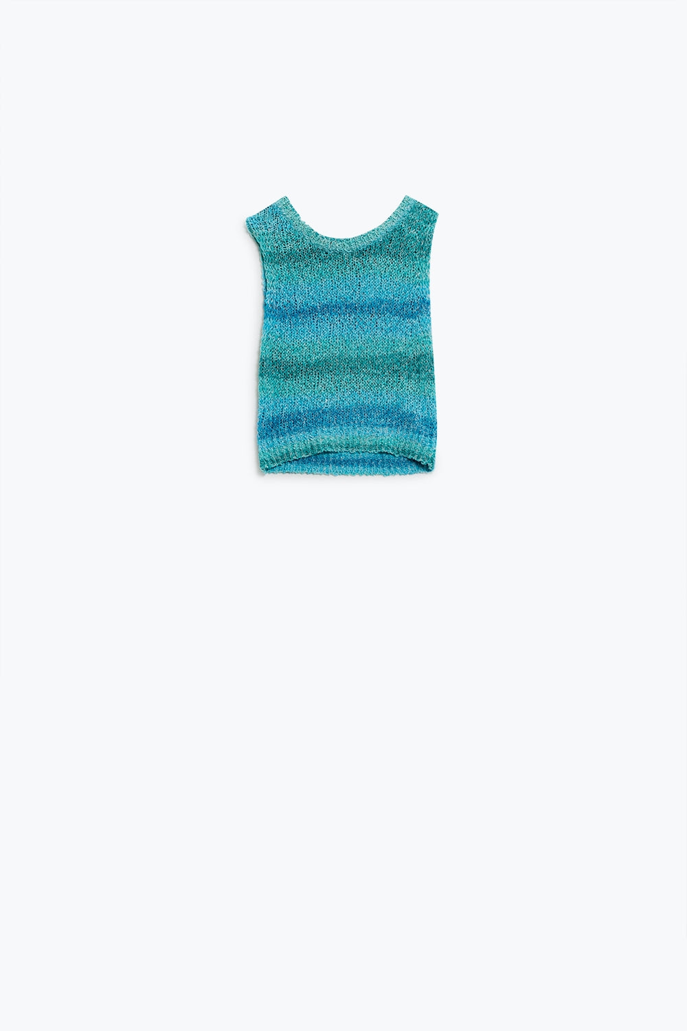 Q2 Knitted Tints of Blue Sleeveless Sweater With Stripes and Crew Neckline