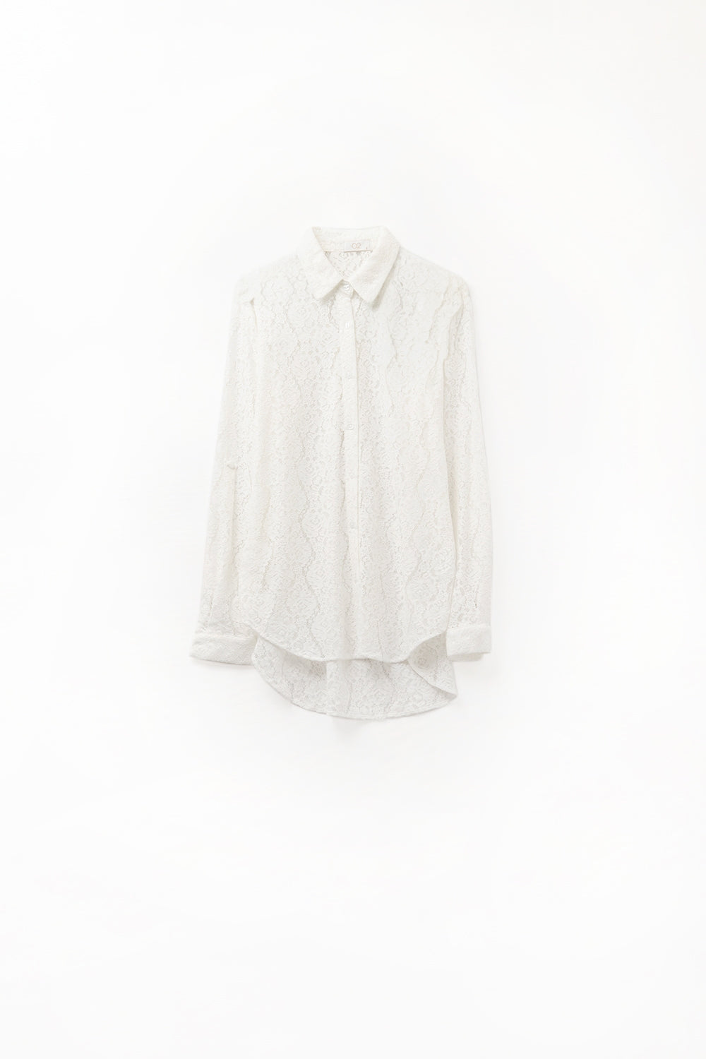 Q2 Lace High Low White Button Down Shirt