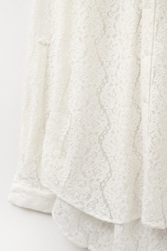 Lace High Low White Button Down Shirt