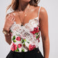 Q2 Lace trim satin cami in rose print