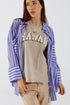 Q2 Lavander shirt with purple stripes and chest pockets