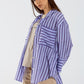 Lavander shirt with purple stripes and chest pockets