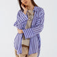 Lavander shirt with purple stripes and chest pockets