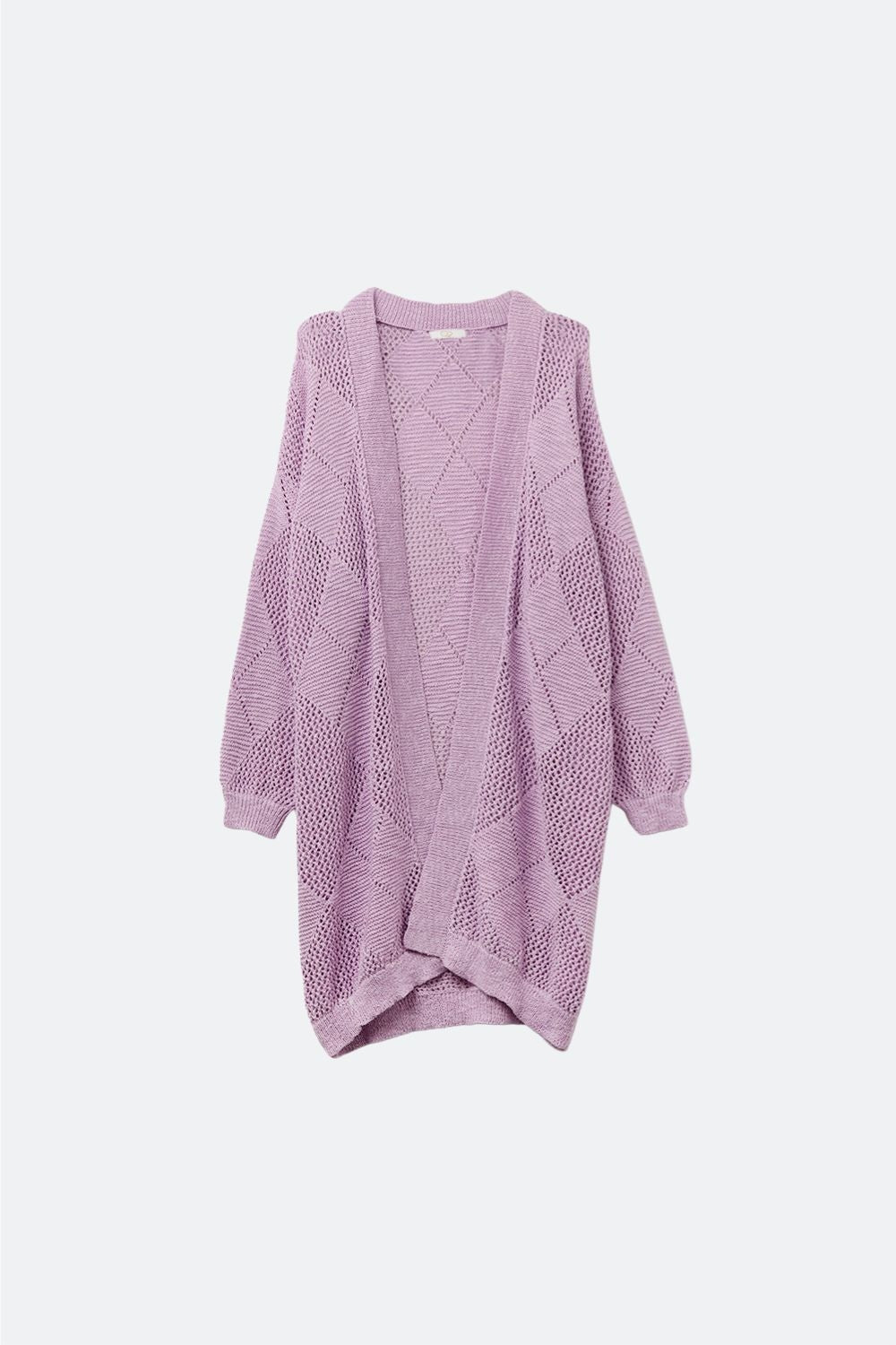 Q2 Lavender Draped Cardigan With Crochet Design