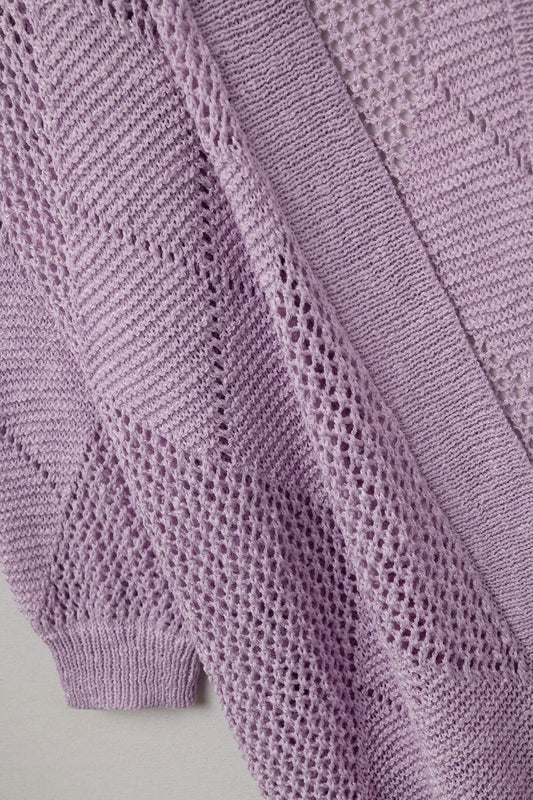 Lavender Draped Cardigan With Crochet Design
