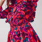 Layered frill mini dress in fucshia floral