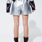 Leather silver metallic shorts