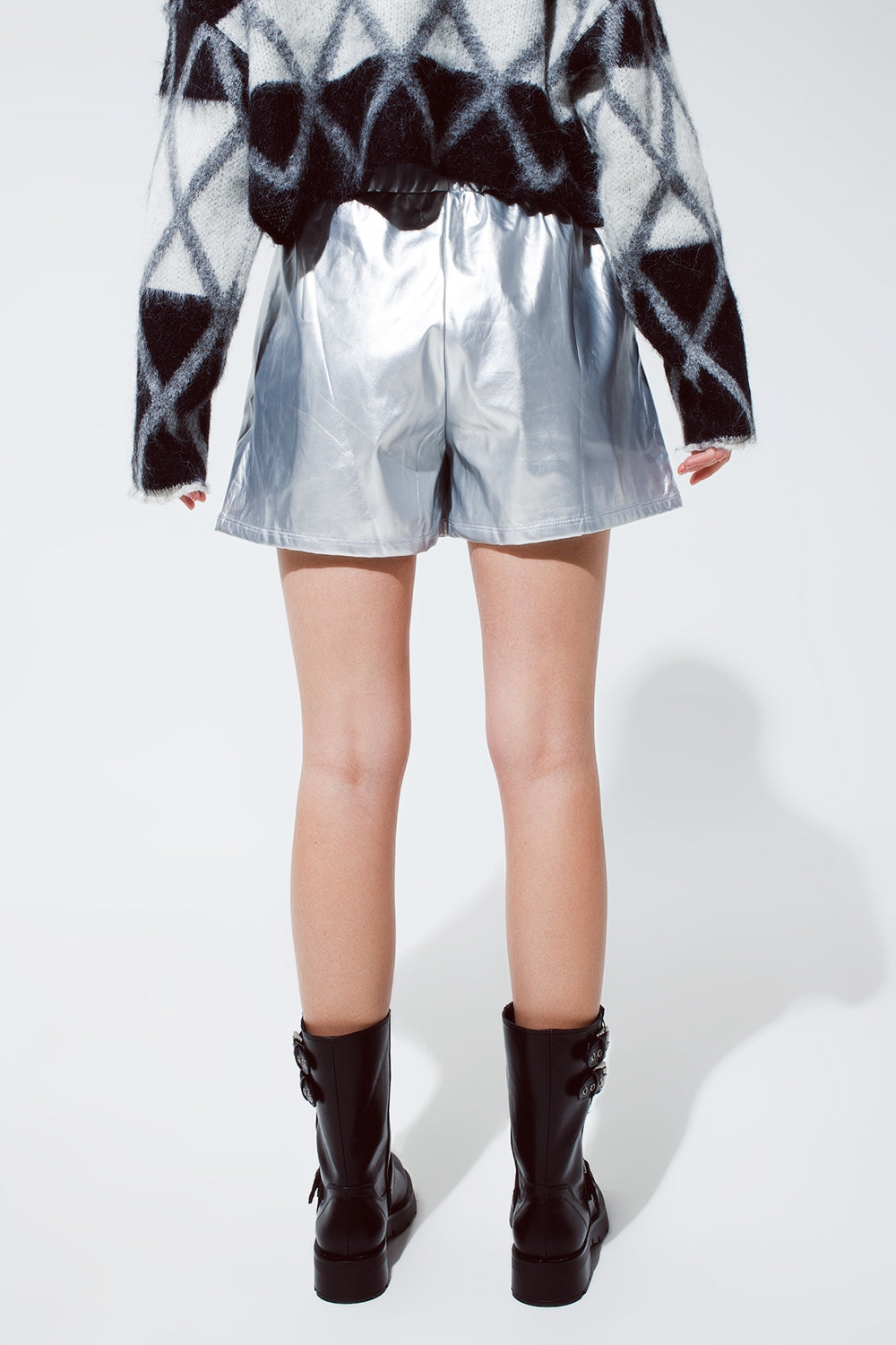 Leather silver metallic shorts