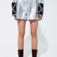 Q2 Leather silver metallic shorts