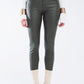 Q2 leatherette effect super skinny pants in olive green