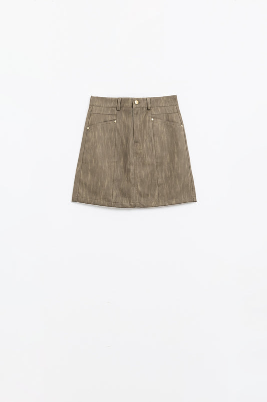 leatherette Straight mini skirt in brown with pockets