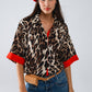 Q2 Leopard 3/4 Sleeves Shirt WIth Red Details