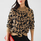 Q2 Leopard knit sweater with buttons on the side