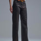 Q2 Leopard Print Black Straight-Leg Jeans with strass detail