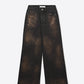 Leopard Print Black Straight-Leg Jeans with strass detail
