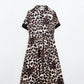 Leopard print buttoned maxi dress with satin detail