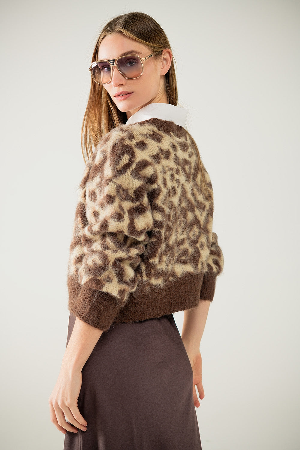 leopard print cardigan with wool in beige